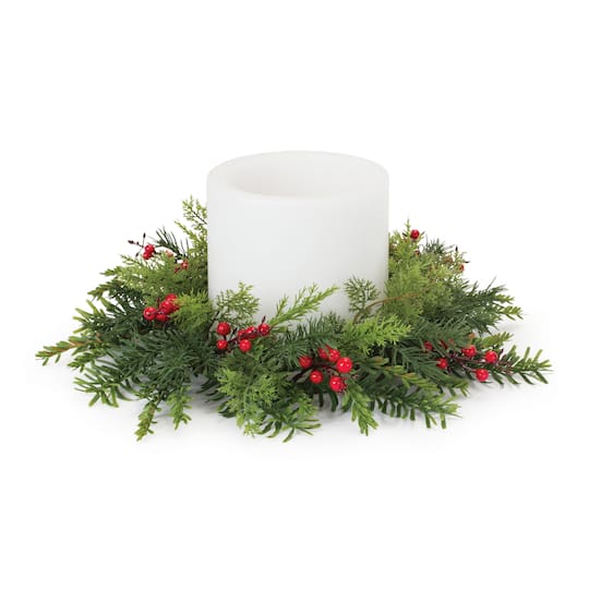 15&#x22; Mixed Pine Berry Candle Ring